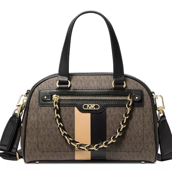 Michael Kors Williamsburg Bowling Satchel  Shoulder Bag Black Leather Reg $328 - Picture 1 of 4